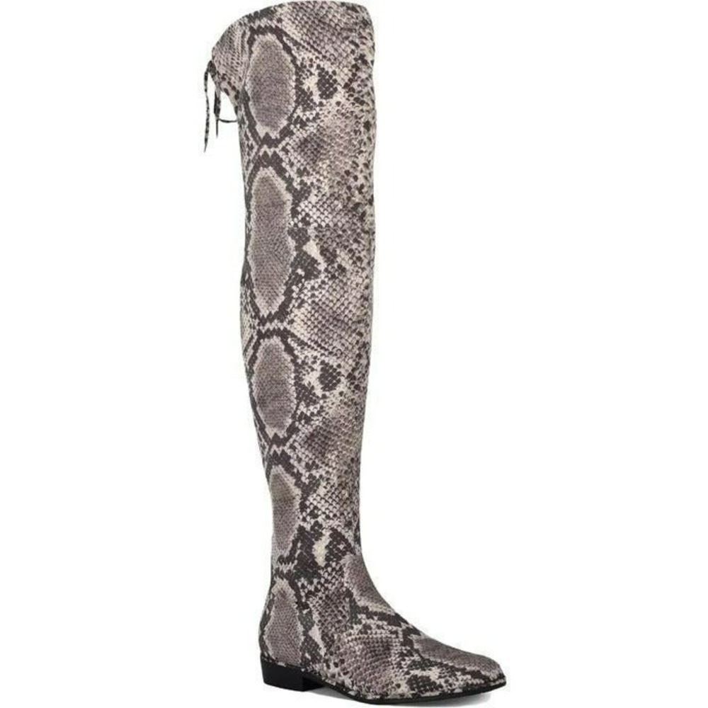 Marc Fisher Over The Knee Boots Womens 6.5 Grey Snakeskin Good OTK Pointed Toe